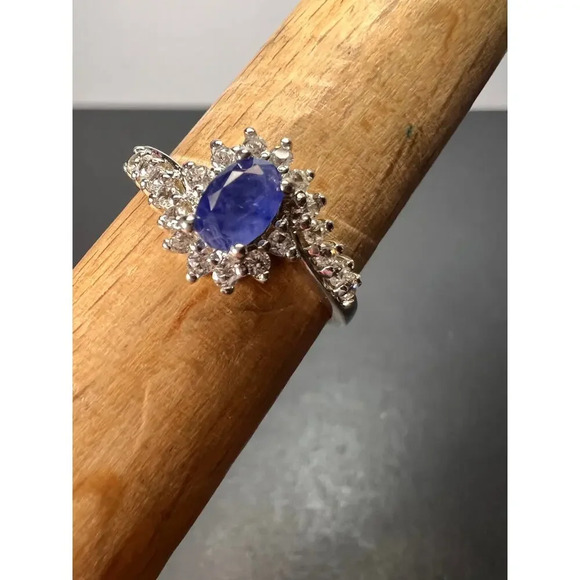 Blue sapphire and zircon ring in platinum over sterling silver size 7 *NEW* - Picture 11 of 11